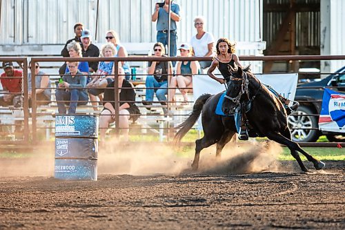 MIKAELA MACKENZIE / FREE PRESS

	
Ari Selman races on Kohl, placing in the top three in her division with a 20.9 second time, in the Denim &amp; Dust Barrel Racing Series in Carman on Tuesday, Aug. 13, 2024.

For Mike McIntyre story.