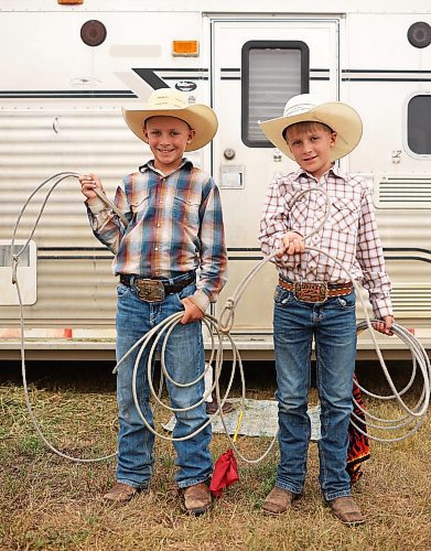 Brothers Klay and and Blake Main, 10, are competing in the goat tying and breakaway events. (Tim Smith/The Brandon Sun)