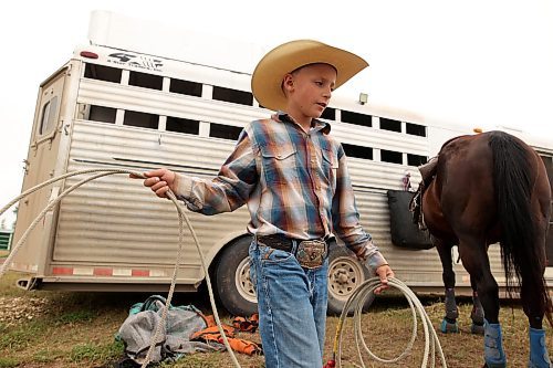 15082024
Klay Main, 10, practices his roping on day one of the Virden Indoor High School Rodeo at Tundra Oil and Gas Place in Virden on Thursday as part of the Virden Indoor Rodeo and Wild West Daze. Main and his brother Blake are competing in the goat tying and breakaway events for the first time. (Tim Smith/The Brandon Sun)