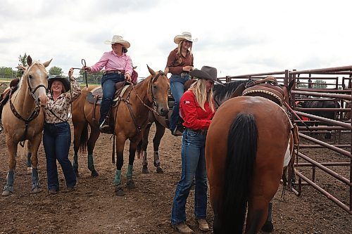 15082024
Girls competing in the HS pole bending event outside the arena on day one of the Virden Indoor High School Rodeo at Tundra Oil and Gas Place in Virden on Thursday as part of the Virden Indoor Rodeo and Wild West Daze. Events continue all weekend in Virden including the first go round of the Virden Indoor Rodeo tonight. 
(Tim Smith/The Brandon Sun)