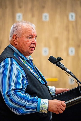 NIC ADAM / FREE PRESS
David Chartrand, President of the MMF, speaks at the announcement of the re-opening of Yoga Public Thursday afternoon.
240815 - Thursday, August 15, 2024.

Reporter: Gabby Piche