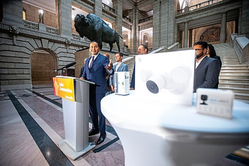 MIKAELA MACKENZIE / FREE PRESS

	
Premier Wab Kinew announces expanded home security funding at the Manitoba Legislative Building on Thursday, Aug. 15, 2024. 

For Carol story.