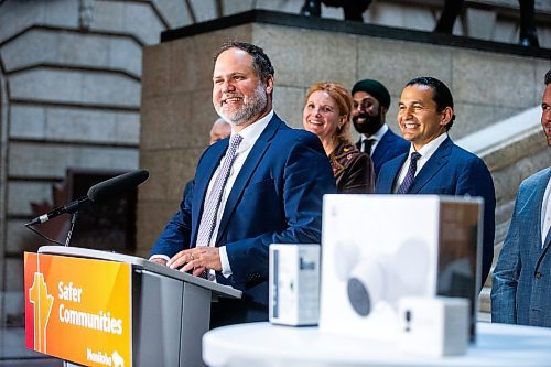 MIKAELA MACKENZIE / FREE PRESS

	
Justice minister Matt Wiebe announces expanded home security funding at the Manitoba Legislative Building on Thursday, Aug. 15, 2024. 

For Carol story.