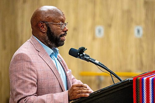 NIC ADAM / FREE PRESS
Deputy Mayor Markus Chambers speaks at the announcement of the re-opening of Yoga Public Thursday afternoon.
240815 - Thursday, August 15, 2024.

Reporter: Gabby Piche