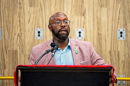 NIC ADAM / FREE PRESS
Deputy Mayor Markus Chambers speaks at the announcement of the re-opening of Yoga Public Thursday afternoon.
240815 - Thursday, August 15, 2024.

Reporter: Gabby Piche