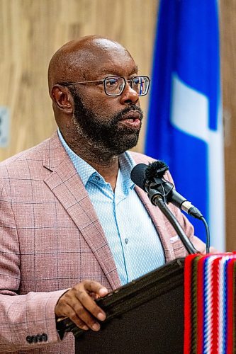 NIC ADAM / FREE PRESS
Deputy Mayor Markus Chambers speaks at the announcement of the re-opening of Yoga Public Thursday afternoon.
240815 - Thursday, August 15, 2024.

Reporter: Gabby Piche