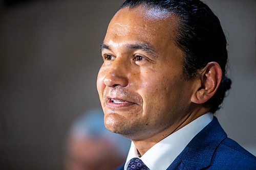 MIKAELA MACKENZIE / FREE PRESS

	
Premier Wab Kinew speaks to the media at the Manitoba Legislative Building on Thursday, Aug. 15, 2024. 

For Carol story.