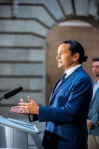 MIKAELA MACKENZIE / FREE PRESS

	
Premier Wab Kinew speaks to the media at the Manitoba Legislative Building on Thursday, Aug. 15, 2024. 

For Carol story.