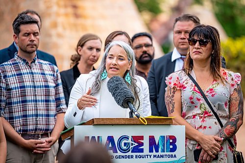 NIC ADAM / FREE PRESS
Families Minister Nahanni Fontaine announces funding for Tina&#x2019;s Safe Haven as part of the Tina Fontaine memorial event at the MMIWG2S+ Monument at the Forks Friday.
240816 - Friday, August 16, 2024.

Reporter: Malak