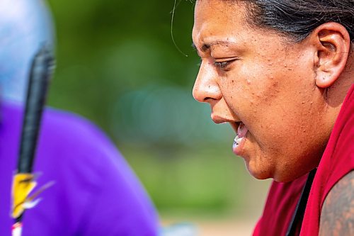 NIC ADAM / FREE PRESS
Music was sung before and after the Tina Fontaine memorial event at the MMIWG2S+ Monument at the Forks Friday.
240816 - Friday, August 16, 2024.

Reporter: Malak