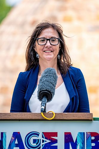 NIC ADAM / FREE PRESS
Ndinawe executive director Shanlee Scott announces funding for Tina&#x2019;s Safe Haven as part of the Tina Fontaine memorial event at the MMIWG2S+ Monument at the Forks Friday.
240816 - Friday, August 16, 2024.

Reporter: Malak