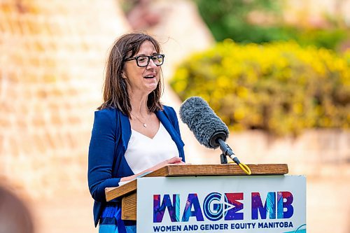 NIC ADAM / FREE PRESS
Ndinawe executive director Shanlee Scott announces funding for Tina&#x2019;s Safe Haven as part of the Tina Fontaine memorial event at the MMIWG2S+ Monument at the Forks Friday.
240816 - Friday, August 16, 2024.

Reporter: Malak