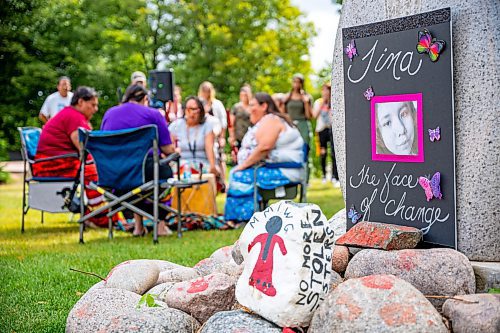 NIC ADAM / FREE PRESS
Music was sung before and after the Tina Fontaine memorial event at the MMIWG2S+ Monument at the Forks Friday.
240816 - Friday, August 16, 2024.

Reporter: Malak