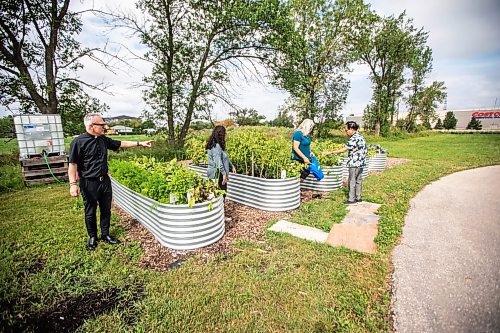 MIKAELA MACKENZIE / WINNIPEG FREE PRESS
	
Father Darrin Gurr (left), Rachel Banmann, Brenda Van Walleghem, and Rod Cantivero at the new community garden at St. Gianna Beretta Molla Roman Catholic Church on Friday, Aug. 16, 2024. The church is using the space to grow food to give to Villa Rosa and Missionaries of Charity, who give it away to needy recipients in the city.

For John Longhurst story.
Winnipeg Free Press 2024