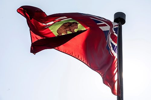 MIKAELA MACKENZIE / WINNIPEG FREE PRESS
	
The Manitoba flag flies in front of the Manitoba Legislative Building on Monday, Aug. 19, 2024. According to a Probe Research poll, 49% of Manitobans would support creating a new flag for the province.

Winnipeg Free Press 2024