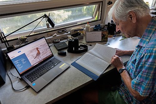 MIKE DEAL / FREE PRESS
Rudolf Koes, 79, has been birding since he was a boy and has been involved with Manitoba&#x2019;s birding community since moving here from the Netherlands in the late 1960s. Rudolf uses new technology to keep track of his bird sightings, but still keeps a huge collection of physical diaries.
See Eva Wasney story
240819 - Monday, August 19, 2024.