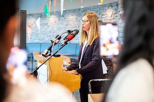 MIKAELA MACKENZIE / WINNIPEG FREE PRESS
	
St. Boniface Hospital president and CEO Nicole Aminot speaks at to the media about a time capsule remembering the COVID-19 pandemic and the healthcare workers that held steadfast during that time at the St. Boniface Hospital on Tuesday, Aug. 20, 2024.

Winnipeg Free Press 2024