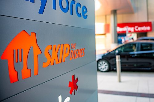 NIC ADAM / FREE PRESS
The Skip the Dishes sign outside their Winnipeg head office at True North Square Tuesday. The company is drastically reducing its Canadian workforce which will likely mean sizable job losses in Winnipeg.
240820 - Tuesday, August 20, 2024.

Reporter: