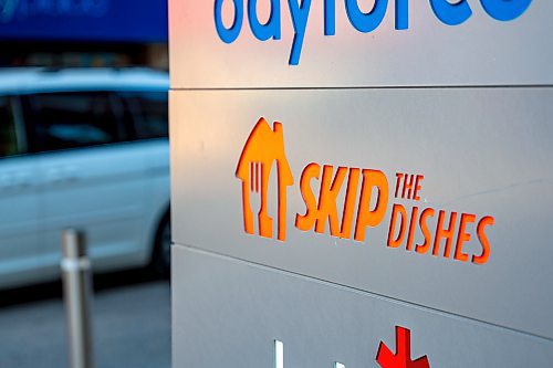 NIC ADAM / FREE PRESS
The Skip the Dishes sign outside their Winnipeg head office at True North Square Tuesday. The company is drastically reducing its Canadian workforce which will likely mean sizable job losses in Winnipeg.
240820 - Tuesday, August 20, 2024.

Reporter: