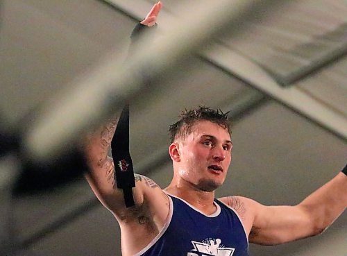 Josh Elmes celebrates his victory during a boxing card on June 15 at the Riverbank Discovery Centre. (Perry Bergson/The Brandon Sun)