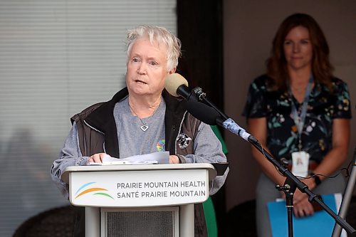 21082024
Gloria Tibbatts, co-chair of the Expanding Community Cancer Care Committee, speaks during the grand opening ceremony on Wednesday. The majority of the funding for the expanded centre was raised by the ECCC. (Tim Smith/The Brandon Sun)