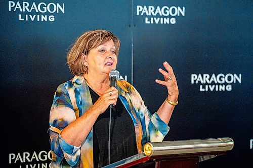 NIC ADAM / FREE PRESS
Deputy Mayor Janice Lukes speaks at the ribbon cutting for the Bridgewater, a new apartment building, Wednesday.
240821 - Wednesday, August 21, 2024.

Reporter: Gabby Piche