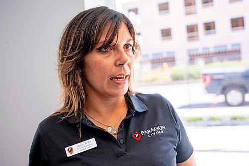 NIC ADAM / FREE PRESS
Paragon senior property manager Louise Taylor speaks to press at the ribbon cutting for the Bridgewater, a new apartment building, Wednesday.
240821 - Wednesday, August 21, 2024.

Reporter: Gabby Piche