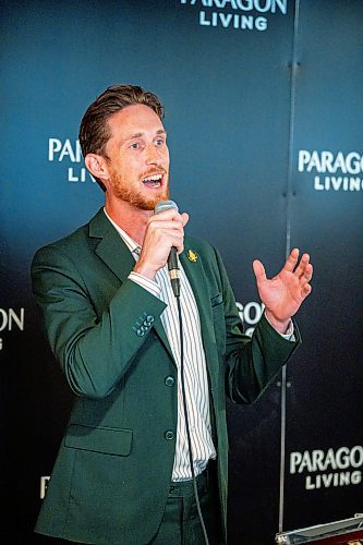 NIC ADAM / FREE PRESS
MLA David Pankratz speaks at the ribbon cutting for the Bridgewater, a new apartment building, Wednesday.
240821 - Wednesday, August 21, 2024.

Reporter: Gabby Piche