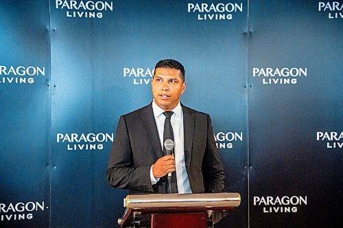 NIC ADAM / FREE PRESS
Paragon Living President and CEO Nigel Furgus speaks at the ribbon cutting for the Bridgewater, a new apartment building, Wednesday.
240821 - Wednesday, August 21, 2024.

Reporter: Gabby Piche