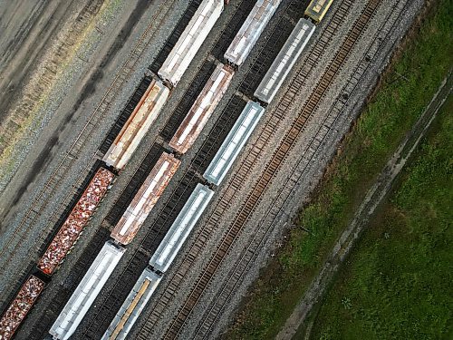 22082024
Trains sit on tracks at the CN Brandon Yard on Thursday as union employees of both CN and CP Railways picket on Thursday. (Tim Smith/The Brandon Sun)