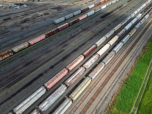 22082024
Trains sit on tracks at the CN Brandon Yard on Thursday as union employees of both CN and CP Railways picket on Thursday. (Tim Smith/The Brandon Sun)