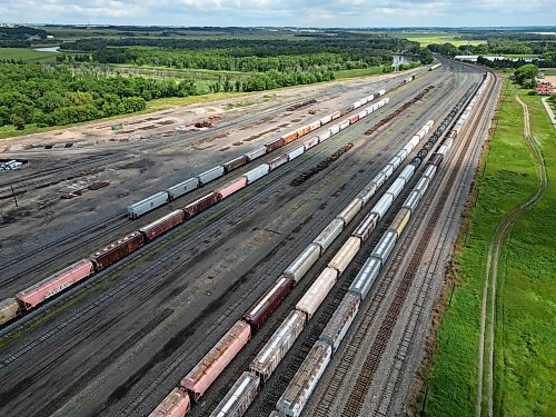 22082024
Trains sit on tracks at the CN Brandon Yard on Thursday as union employees of both CN and CP Railways picket on Thursday. (Tim Smith/The Brandon Sun)