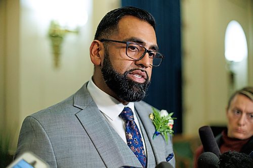 MIKE DEAL / WINNIPEG FREE PRESS
MLA Obby Khan (Fort Whyte).
PC Leader Heather Stefanson, PC Caucus Chair Ron Schuler and all other 20 PC MLA-elects attend Room 200 in the Manitoba Legislative building for the swearing in ceremony for PC MLAs.
231023 - Monday, October 23, 2023.