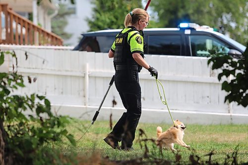 A dog was removed from a home on Victoria Ave East on Friday afternoon while police entered with weapons drawn. (Connor McDowell/Brandon Sun)