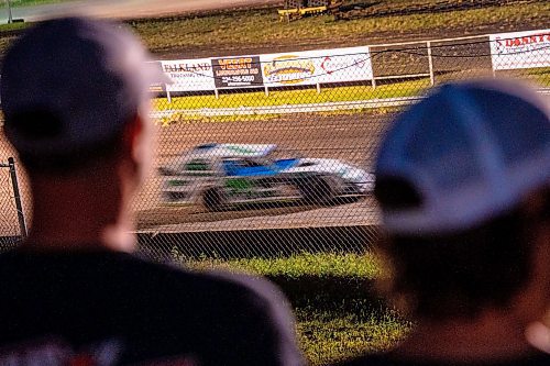 NIC ADAM / FREE PRESS
Spectators watch the races at Thursday night thunder at Victory Lanes Speedway just off Hwy 75 pictured Thursday evening.
240822 - Thursday, August 22, 2024.

Reporter: ?