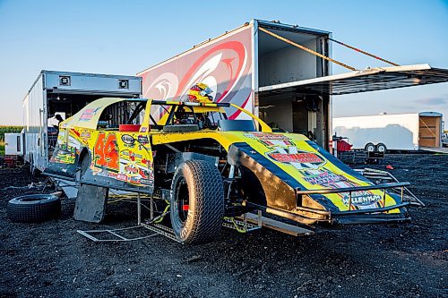 NIC ADAM / FREE PRESS
Austin Hunter shaves his tires at Thursday night thunder at Victory Lanes Speedway. This helps rejuvenate the rubber and gives the driver more grip on the track.
240822 - Thursday, August 22, 2024.

Reporter: ?