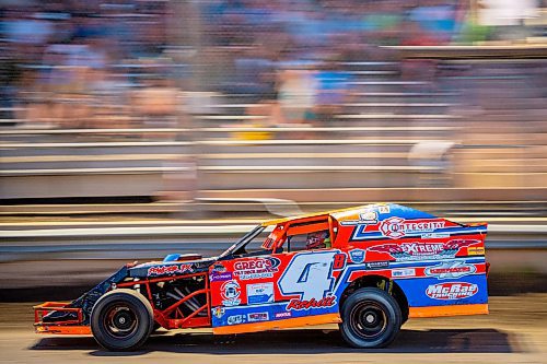 NIC ADAM / FREE PRESS
Brandon Rehill races at Thursday night thunder at Victory Lanes Speedway.
240822 - Thursday, August 22, 2024.

Reporter: ?