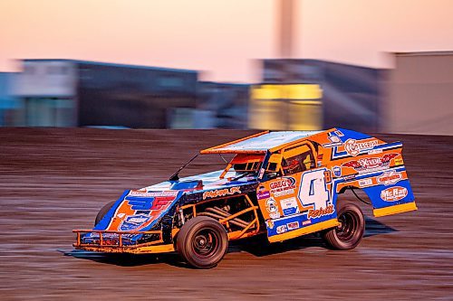 NIC ADAM / FREE PRESS
Brandon Rehill races at Thursday night thunder at Victory Lanes Speedway.
240822 - Thursday, August 22, 2024.

Reporter: ?