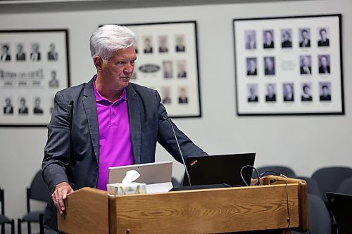 Brandon's director of parks and recreation services, Perry Roque, discusses a proposal by city staff to purchase a vandal-proof washroom to be installed on Pacific Avenue at Monday's Brandon City Council meeting. (Colin Slark/The Brandon Sun)