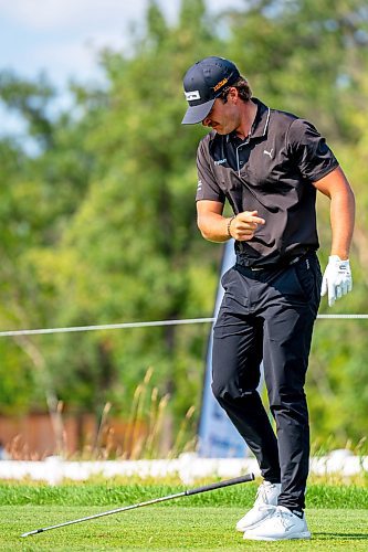 NIC ADAM / FREE PRESS
Johnny Travale throws his club after a bad drive at hole 17 in the PGA Centreport Canada Rail Park Manitoba Open at Southwood Golf &amp; Country Club Friday.
240823 - Friday, August 23, 2024.

Reporter: Mike McIntyre