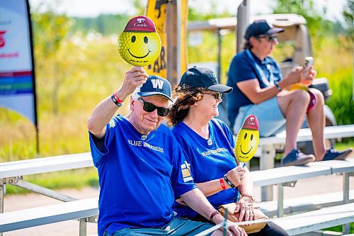 NIC ADAM / FREE PRESS
Ron and Diane Hucal cheer players on at hole 17, the party hole, at the PGA Centreport Canada Rail Park Manitoba Open at Southwood Golf &amp; Country Club Friday.
240823 - Friday, August 23, 2024.

Reporter: Mike McIntyre