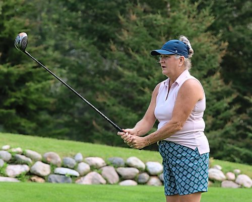 Leslie Olson, shown in action, and partner Tracy Rutledge won the ladies' scramble at the Tamarack on Saturday at the Clear Lake Golf Course. (Perry Bergson/The Brandon Sun)
Aug. 24, 2024