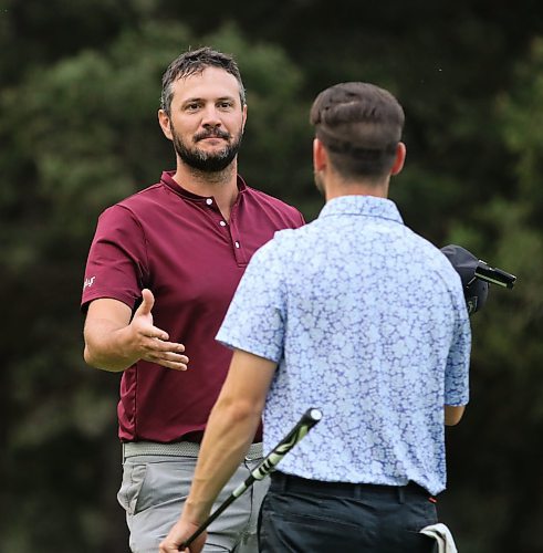 Chris Knoop of Moose Jaw, Sask., shakes hands with Joel Baron after winning the championship men's final on the 18th hole at the Tamarack on Saturday at the Clear Lake Golf Course. (Perry Bergson/The Brandon Sun)
Aug. 24, 2024