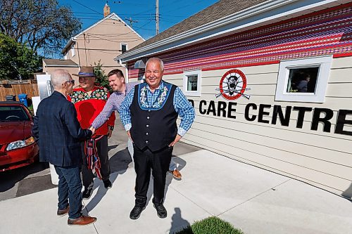 MIKE DEAL / FREE PRESS
Manitoba M&#xe9;tis Federation President David Chartrand arrives for the grand opening of the Louis Riel Child Care Centre at 561 Rue St. Jean Baptiste.
The MMF opened its eighth child care facility in Winnipeg since 2019. 
The facility adds 40 spaces for infant and preschool children to the Winnipeg area, while providing quality, culturally focused programming for young Red River M&#xe9;tis Citizens, creating employment and allowing parents to get back to their workplaces.
See Malak Abas story
240826 - Monday, August 26, 2024.