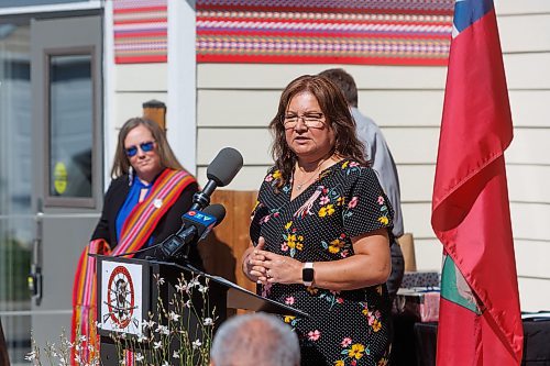 MIKE DEAL / FREE PRESS
Infinity Women Secretariat spokeswoman Anita Campbell speaks during the grand opening.
The MMF opened its eighth child care facility in Winnipeg since 2019, the Louis Riel Child Care Centre at 561 Rue St. Jean Baptiste. 
The facility adds 40 spaces for infant and preschool children to the Winnipeg area, while providing quality, culturally focused programming for young Red River M&#xe9;tis Citizens, creating employment and allowing parents to get back to their workplaces.
See Malak Abas story
240826 - Monday, August 26, 2024.