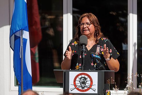 MIKE DEAL / FREE PRESS
Infinity Women Secretariat spokeswoman Anita Campbell speaks during the grand opening.
The MMF opened its eighth child care facility in Winnipeg since 2019, the Louis Riel Child Care Centre at 561 Rue St. Jean Baptiste. 
The facility adds 40 spaces for infant and preschool children to the Winnipeg area, while providing quality, culturally focused programming for young Red River M&#xe9;tis Citizens, creating employment and allowing parents to get back to their workplaces.
See Malak Abas story
240826 - Monday, August 26, 2024.