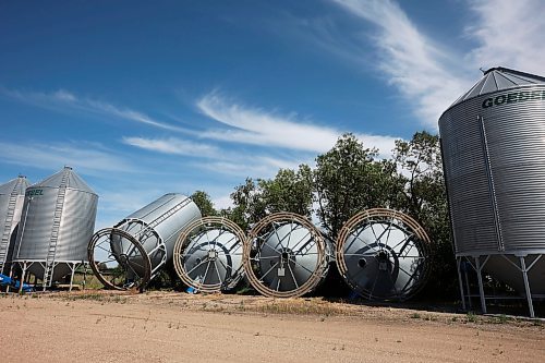 26082024
Four grain bins belonging to Monarch Hutterite Colony near Foxwarren, Manitoba were toppled in a powerful storm early Sunday morning
(Tim Smith/The Brandon Sun)