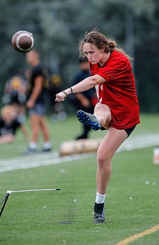 JOHN WOODS / FREE PRESS
University of Manitoba Bison kicker Maya Turner is photographed at practice Monday, August 26, 2024. 

Reporter: mike