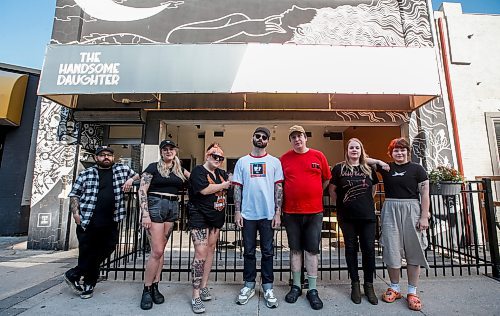 JOHN WOODS / FREE PRESS
Handsome Daughter staff from left, Jay Evaristo, owner, Karlee Liljegren, bartender, Jessa Johnson, market coordinator, Jessee Kowalski, co-GM, Mike O'Connell, co-GM, Chelsa Schioler, bartender, and Ryan Boyes, cafe consultantphotographed outside the restaurant in Winnipeg Monday, July 8, 2024. 

Reporter: ben