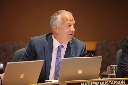 BSD Superintendent Mathew Gustafson presents the Senior Administration report at the board regular meeting on August 26. (Abiola Odutola/The Brandon Sun)
